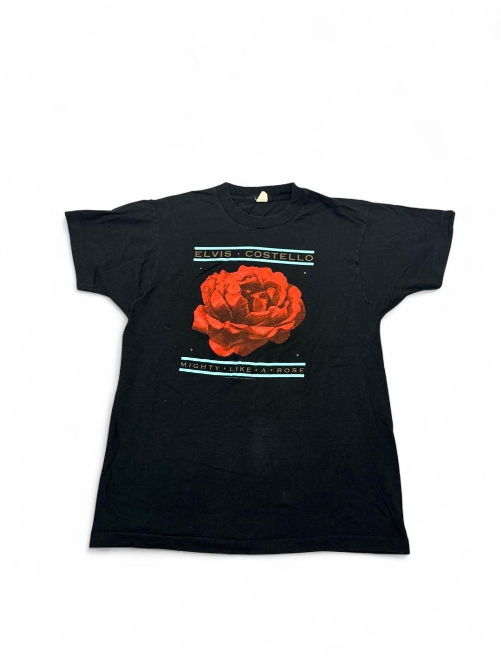 Vintage 1991 Elvis Costello might like a rose concert tee black L mens RARE